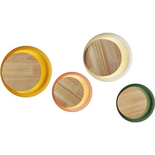 Modern Nordic Creative Macaron Iron Wood Round Plate Led 12w Wall Lamp for Foyer Background Bedroom Aisle Porch Light 28cm 2233