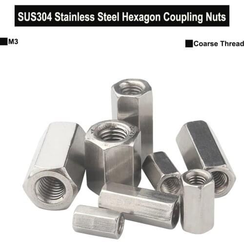 SUS304 Stainless Steel Extend Long Lengthen Hexagon Coupling Nut Connector Joint Sleeve Nut M3 M4 M5 M6 M8