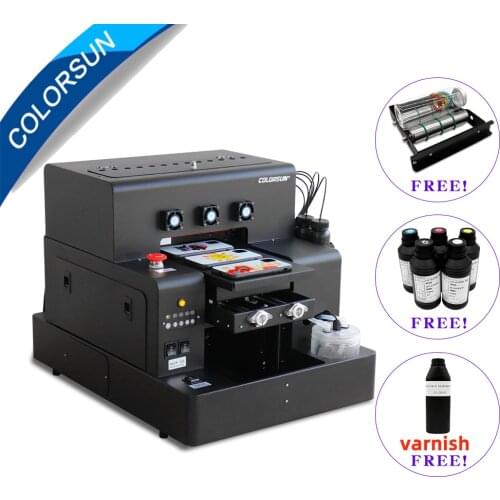 Colorsun Automatic A4 UV Printer varnish multifunction UV flatbed printer phone case bottle printer wood glass printing machine