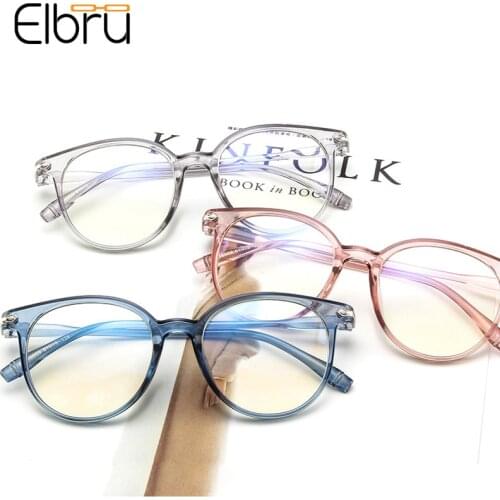 Elbru Ultralight Round Anti Blue Light Glasses Frame Women Men Transparent Jelly Color Spectacles Antifatigue Computer Goggles