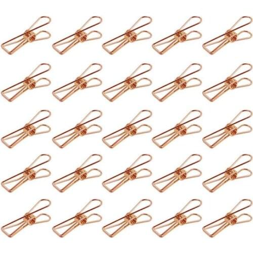 Pack of 25 Rose Gold Small Metal Clips - Multi-Purpose Clothesline Utility Clips