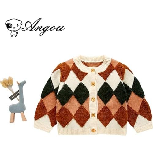 Angou Spring Autumn Baby Boy Cardigan Knitting 0-3Yrs Plaid Cardigan Sweater Coat Childrens Sweater Cardigan