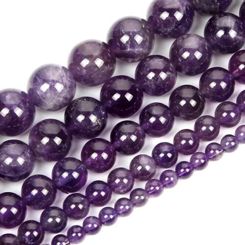 High Quality Natural Stone Purple Amethysts Agates Round Charms Beads For Jewelry Making Bracelet DIY 15' Strand 4/6/8/10/12MM