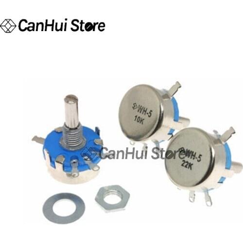 WH5-1A Carbon Film Resistor 1K 2K 10K 47K 4K7 470R 100K 470K 220K 1K5 22K 1M ohm 3-Terminals Round Shaft Rotary Taper WH5