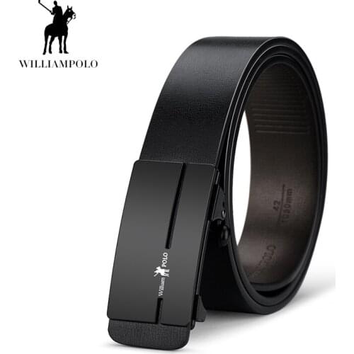 WilliamPolo mens genuine leather metal automatic buckle brand-name business casual high-quality cowhide belt18183p
