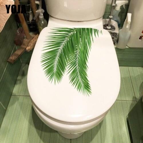 YOJA 22.6*20.6CM Plant Green Leaf Toilet Seat Stickers Fresh Home Bedroom Decor Decal T1-0886