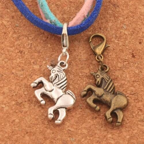 Jumping Unicorn Clasp European Lobster Trigger Clip On Charm Beads 20x36.5mm 18PCS Zinc Alloy Bronze Plat C094