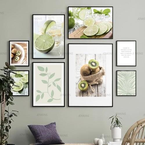 Green Fruit Kiwi Lemon Avocado Leaf Quote Wall Art Canvas Painting Nordic Posters And Prints Wall Pictures For Living Room Decor