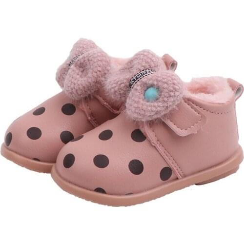 Girls Winter Cotton Shoes Leather Boots 0-1 Year Old Infant Baby Toddler Shoes Plush Velvet Princess Shoes Fashion Waterproof