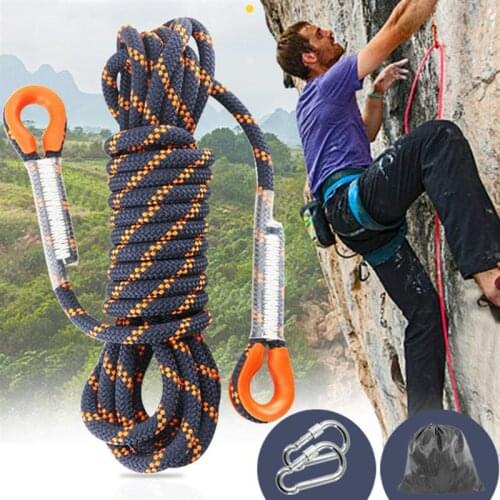 1PC 8mm Thickness Tree Rock Climbing Safety Sling Cord Rappelling Rope Equipment for Outdoor Sport (Black and Orange, 5 Meter)