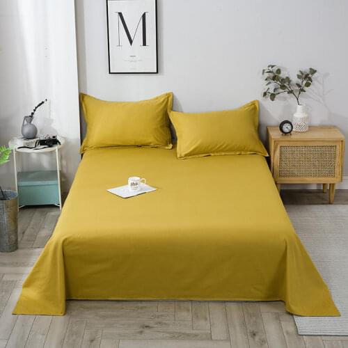 Bonenjoy 1 pc Flat Sheet 100% Cotton Bed Sheet Yellow Color Bedding Linen Single/Queen/King Solid Color (No Pillowcase)