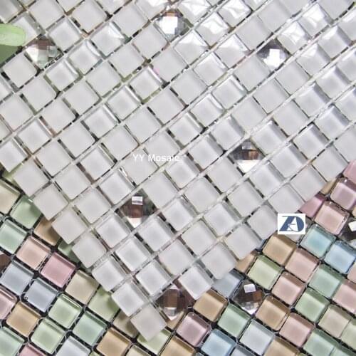 10 MM Frosted White Bright Transparent 13 Facets Diamond Cut Glass Mosaic Tile for Kitchen Backsplash Bathroom Fireplace