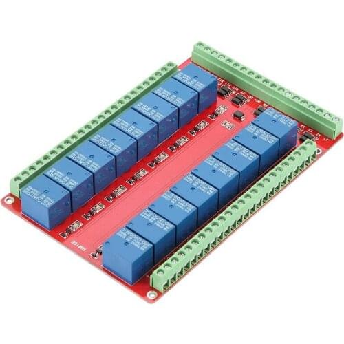 16 Channel Relay Module, 2-Way Isolated Type Optocoupler Relay Module Interface Board High/Low Level Trigger DC 12V