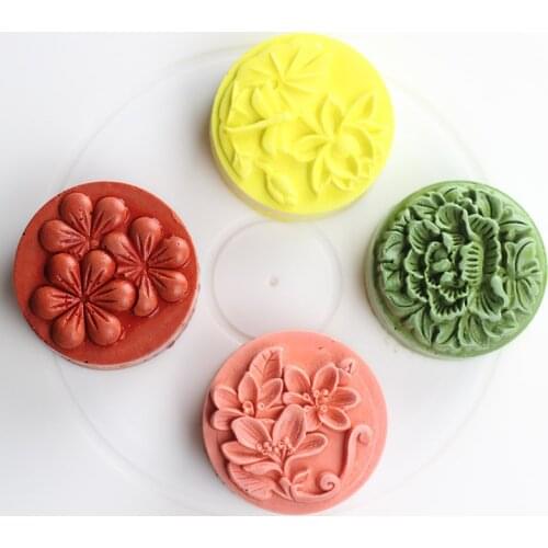 Round Soap Silicone Molds DIY 4-cavity Flower Pattern Moulds Room Crafts Decorative Tool