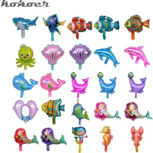 10pcs/lot Mini Sea Horse Shark Clown Fish Mermaid Animal Balloon for children Birthday Party Decor Supplies foil Balloons Toys