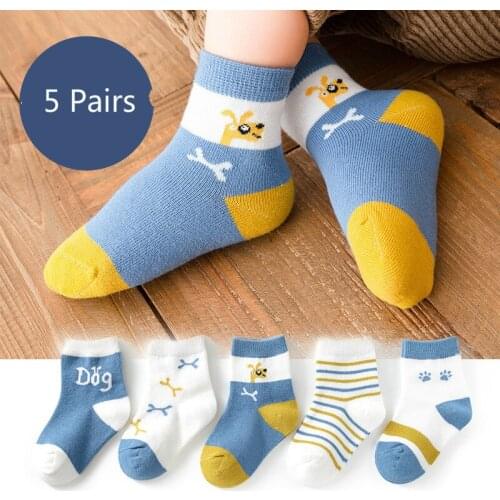 5 Pairs Kids Boys Girls Cotton Socks Autumn Winter Animal Meias Breathable Cartoon Fashion Baby Socks for 1-12 Years