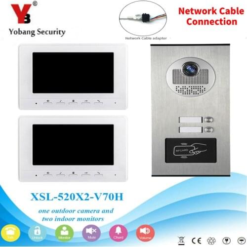 6 Units Apartment Wired Network Cable Video Door Phone Doorbell Intercom System 7 Inch Monitor Power By RFID Access Door Camera
