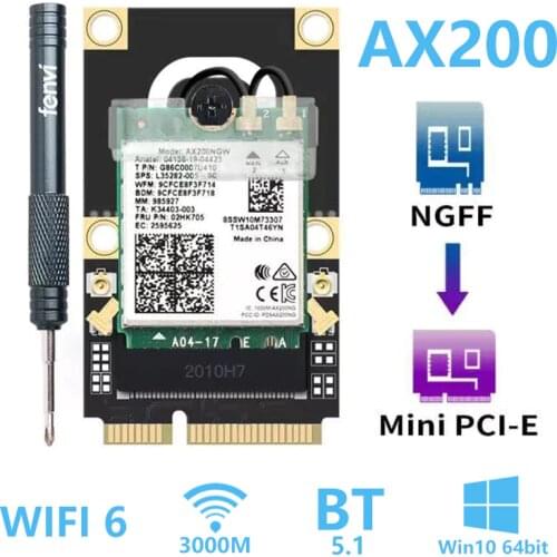 M.2 To Mini PCI-E Wi-Fi6 Adapter Intel AX210NGW AX200 Wireless Bluetooth Wifi Card WI-FI6E BT5.2 X210 802.11AX 160Mhz 2.4G/5G/6G
