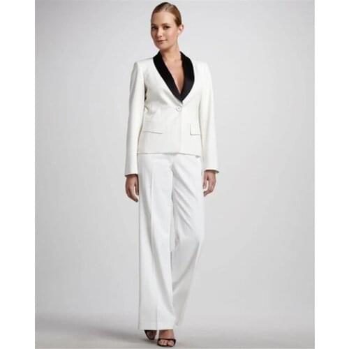 White With Black Shawl Lapel One Button Stylish Womens Suit For Work Slim Fit Fashion Casual Plus Size Jacket Blazer Pants
