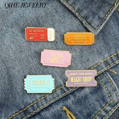 VIP Tickets Emamel Pins 5 Colors Purple Red with Golden Letters Brooches for Women Men Bag Hat Backpack Accessories Wholesale