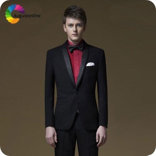 Black Men Suits for Wedding Satin Shawl Lapel Slim Fit Groom Tuxedo Groomsmen Suit Man Blazer Jacket 2Piece Costume Homme Ternos