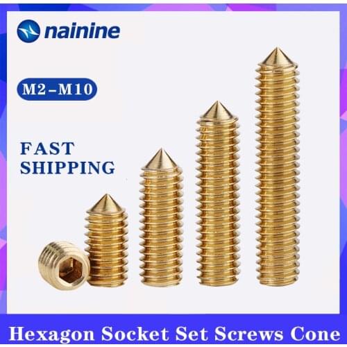 DIN914 [M2-M10] Hexagon Socket Set Screws With Cone Point Brass Grub Screw Bolts C003