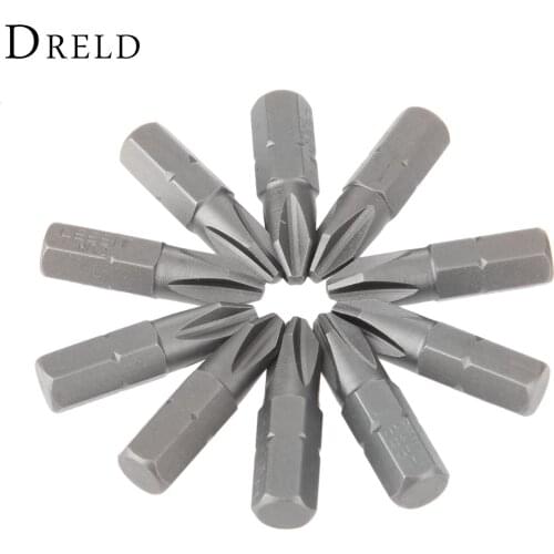 DRELD 10Pcs Alloy Steel Magnetic Cross Head Screwdriver Bits 1/4 Inch 6.35mm Hex Shank Electric Screwdriver Tool Set 25mm Long