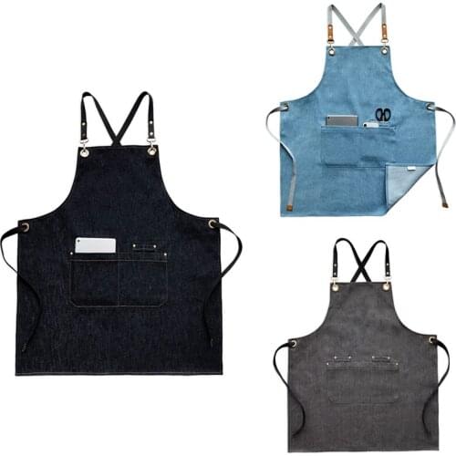 Denim Apron Coffee Shop and Hairdresser Chef Protection Suit Bib Cooking Kitchen Aprons for Woman Man Apron Overall