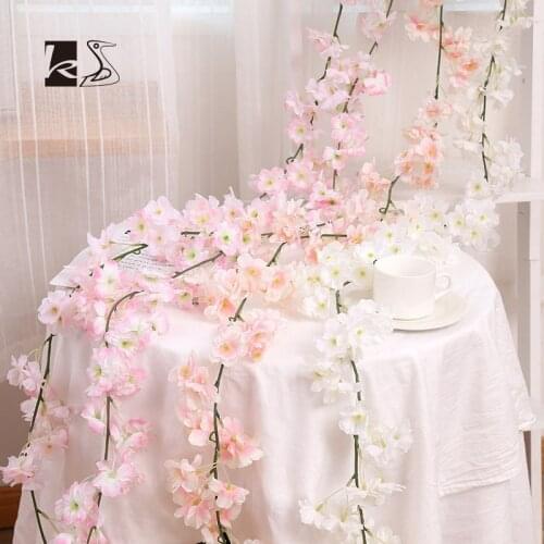 Aesthetic Durable Silk Cloth Rattan Sakura Artificial Sakura Fake Sakura Home Wedding Decoration Artificial Flower Fake Flower