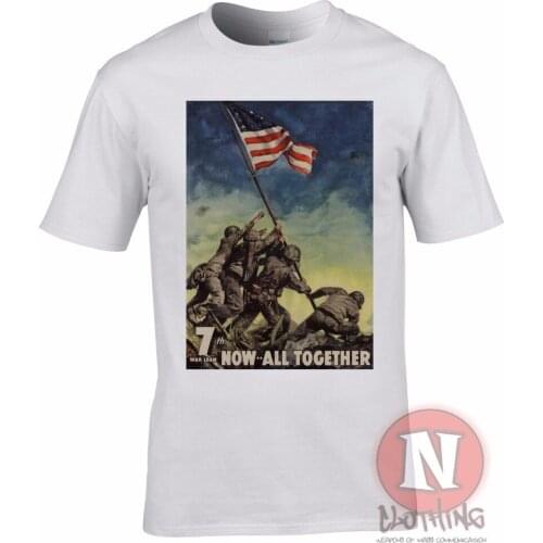 World War 2 Us Propaganda Iwo Jima Flag T-Shirt Military History Wwii Pacific Famous Brand Men Tops Tees Slim Clothing T Shirts