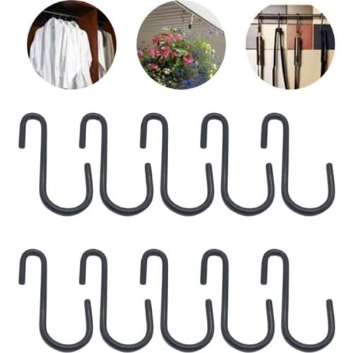 H55A 10Pcs/Set Black Coating S Shaped Hooks Home Storage Utility Metal Hangers Storage Holder for Hanging Plant Towel Pan Pot
