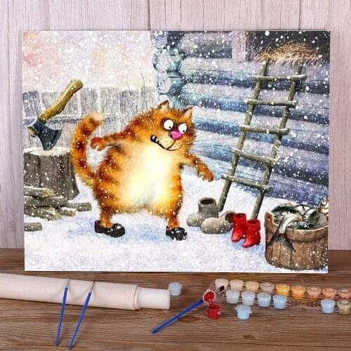 Animal Carton Cat Paint By Numbers Package Acrylic Paints 50*70 Painting On Canvas Home Decoration For Children Wholesale