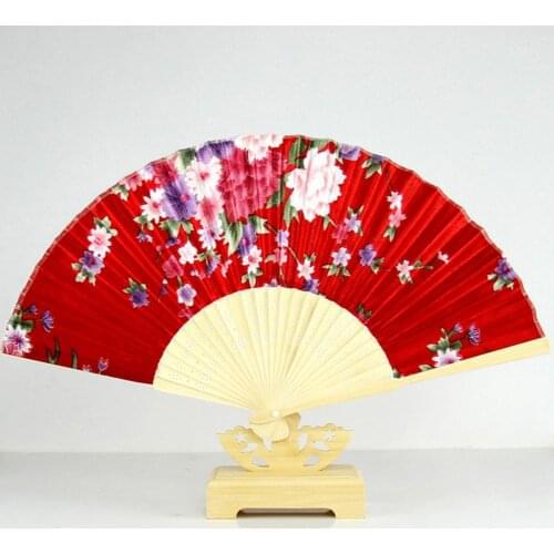 Chinese Classical Floral Printed Hand Held Folding Fan Decor Photography Prop