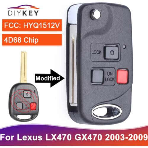DIYKEY Upgraded 2+1 3 Button 4C / 4D67 / 4D68 Chip HYQ1512V 315MHz for Lexus LX470 GX470 1998-2009 TOY48 Blade Remote Key Fob