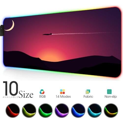 Sunrise sunset moon RGB Mouse Pad Black and red Gamer Accessories Large LED MousePad with Backlit gaming desk for CSGO