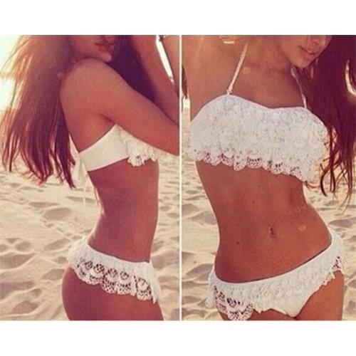 Summer Women Bikini Set Halter Lace Sexy Beach White Black Swimsuit Swimwear Monokini New Arrial YC660199
