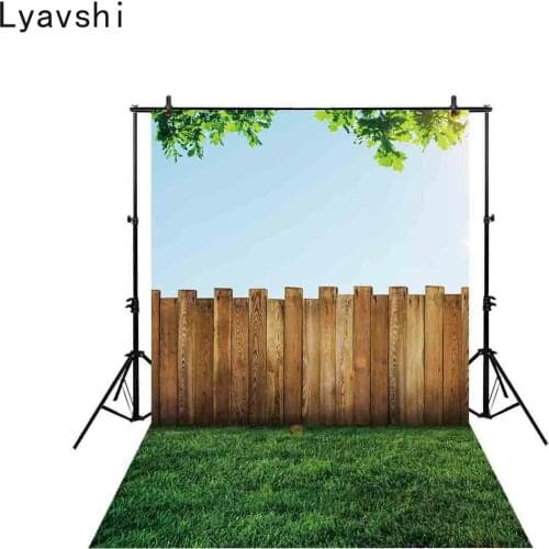 Lyavshi backgrounds for photography studio clear skies garden stripe wood plank fence green tree lawnbackdrop photo studio
