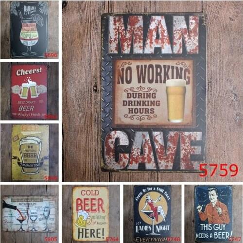 Man Cave Vintage Metal Poster Cheers Cold Beer Retro Wall Stickers Home Decor For Bar Pub Club Ladies Night Tin Signs YN008