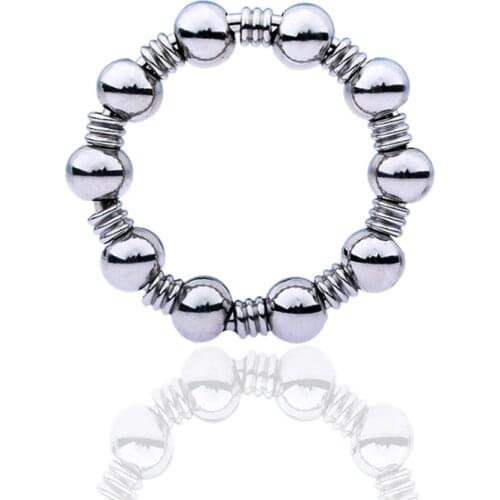 Metal Beads Male Cock Ring Penis Stimulation Semen Lock Ejaculation Delay Male Hard Erection Stainless Steel Sex Toys for Men