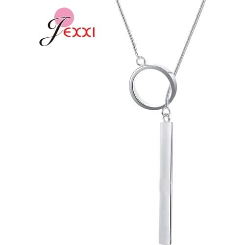 Minimalist Vertical Bar Pendants Necklace Long 925 Sterling Silver Clavicle Chain Women Wedding Party Choker Jewelry