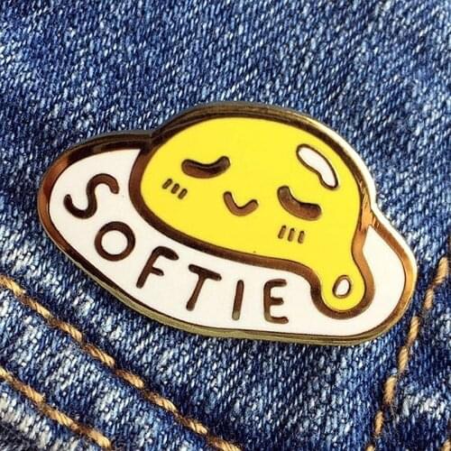 Cartoon Funny Cute Softie Fried Egg Enamel Brooch Pin Backpack Hat Bag Lapel Pins Badges Women Mens Fashion Jewelry Accessories