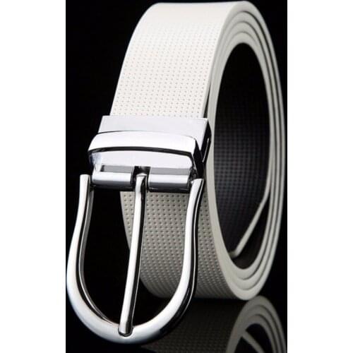 Men Leather Belt Casual High Quality Two Side Dot Strap Black White Male Belts Rotating Silver Buckle Ceintures Homme