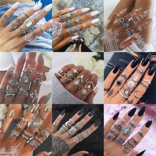 Modyle 40 Styles Bohemian Midi Knuckle Ring Set For Women crystal Elephant Crown crescent Geometric Finger Rings Vintage Jewelry