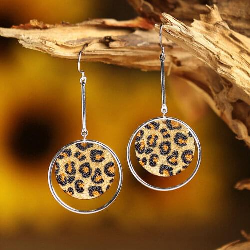 2021 New European and American Round Pu Leather Leopard Print Earrings Women Fashion Retro Earrings Wholesale