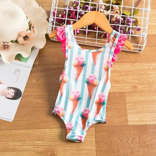 1-4 Years Baby Girls Swimsuit Toddler Fruits Print Flower Ruffles Swimming Bathing Suit Beachwear One Piece Children Swimwear