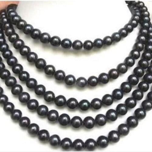 Newly natural black freshwater cultured 7-8mm round beads necklace for women long chain party gifts jewelry 84 inch MY4554