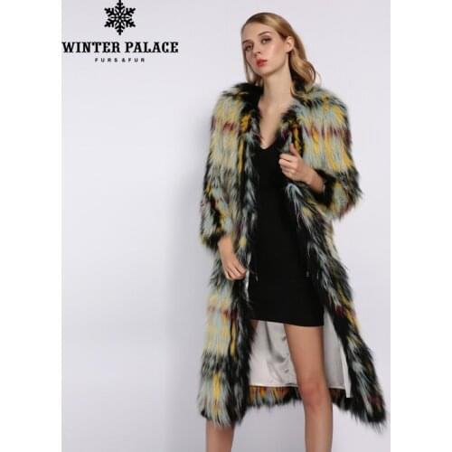 WINTER PALACE 2019 Womens Fox Coat Long Color Matching Knit Round Neck Cropped Sleeve Fur Coat Warm Fox Fur Coat In Winter