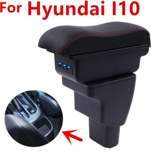 For Hyundai I10 armrest box central Store content Storage box armrest box with cup holder ashtray USB interface 2006~2017