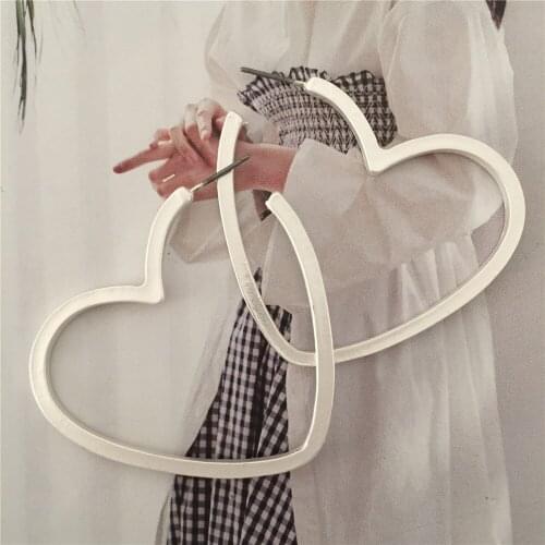 Casual Earrings Silver Color Heart Shape Hoop Earrings For Women Girl Medium Size Elegant Gorgeous Basic Office Dainty Jewelry