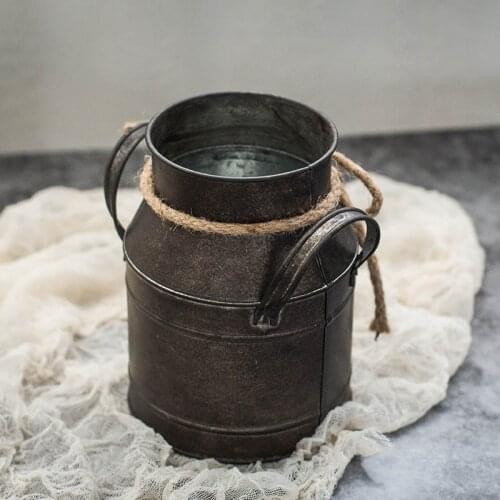 Retro Old Tin Bucket Flower Bucket Flower Pot Vase Decoration Ornaments Furnishings Props Garden European Milk Jug Bucket